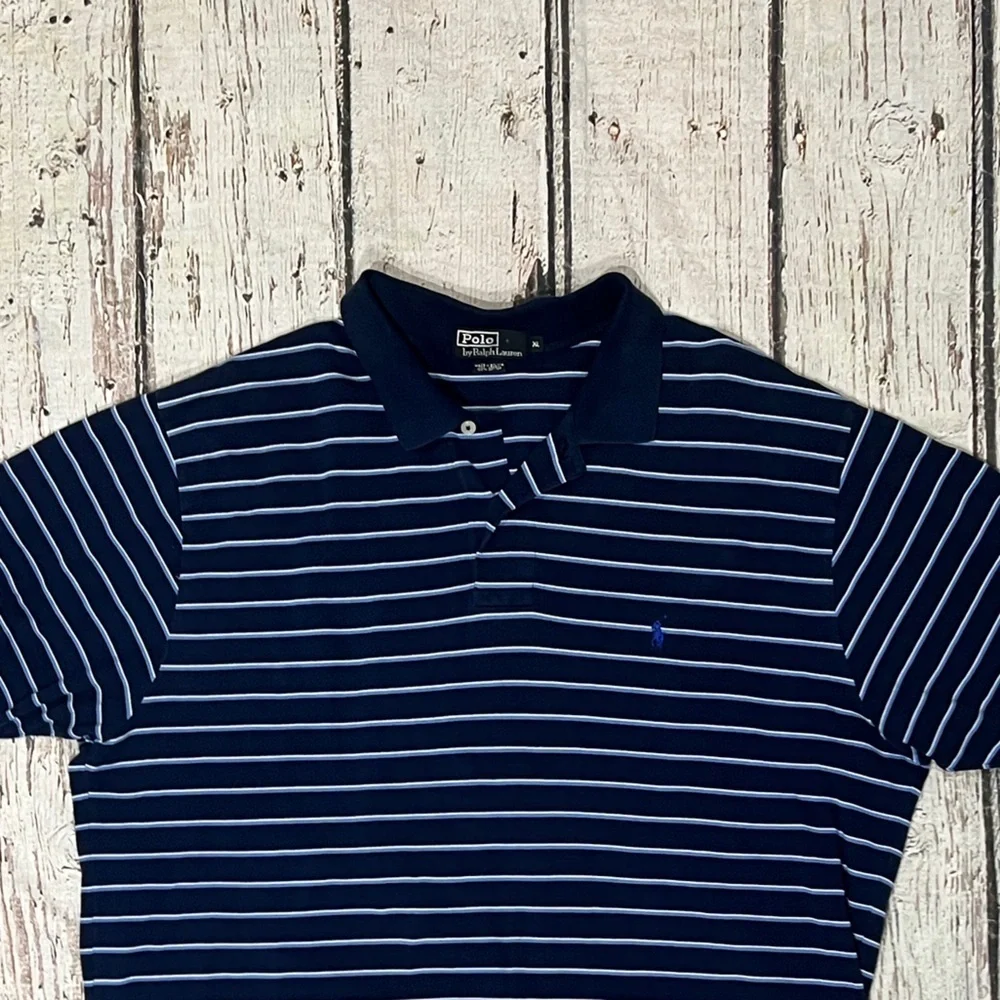 Polo Ralph Lauren Blue Striped Mens Preppy Tennis Golf Short Sleeve Shirt